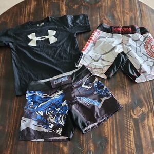 Contra Fight Gear Under Armour Rashguard MMA BJJ Shorts Trio Youth Small XS 24
